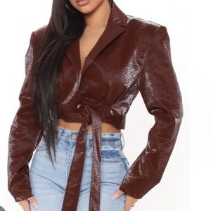 Boss babe chocolate faux leather cropped jacket